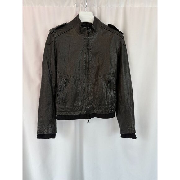 Kenneth Cole Black Leather Bomber Jacket, Men's Sz Medium - Picture 2 of 8